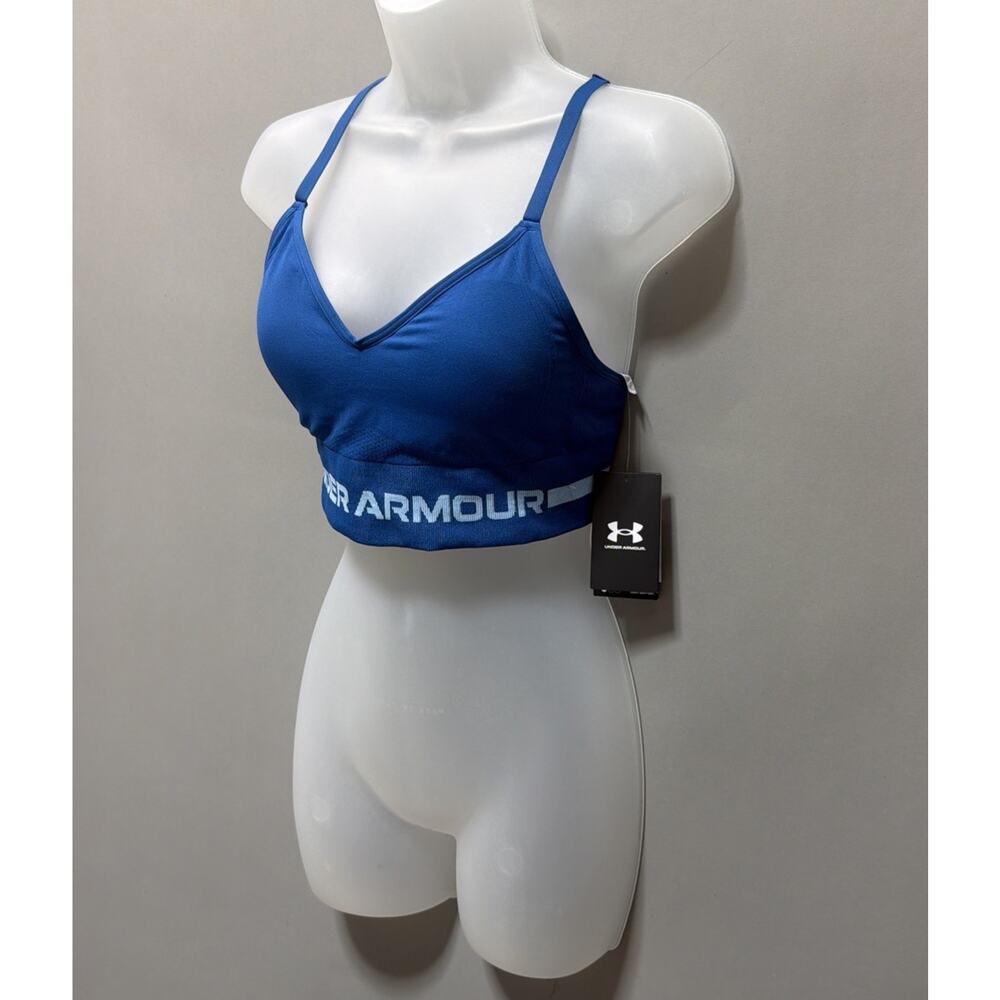 Under Armour Compression Women's Seamless Low Impact Long Sports Bra Blue NWT M - Picture 3 of 6